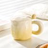 Высококачественная градиентная керамическая чашка, нишевый дизайн, кружка с крышкой и ложкой для девушек, кофейная чашка, чашка для питья воды для пары