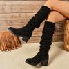 Большие размеры 43 женские толстые каблуки до колена сапоги 2024 черные шнурованные тонкие длинные сапоги женские платформы выше колена Botas Mujer