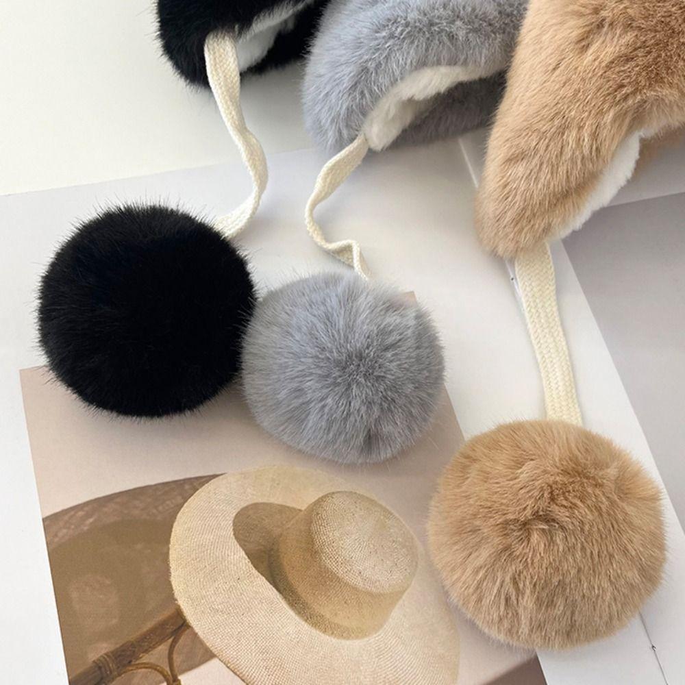 Winter Warm Earflap Hat Cold Protection Beanies Caps Sweet Plush Hat  Kids Adult Gifts