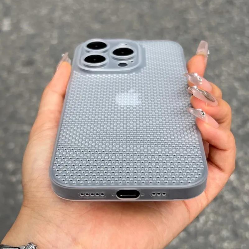 Дышащий охлаждающий чехол с рассеиванием тепла для For Iphone 16 1 14 13 12 11 Pro Max Plus Ультратонкий Матовый Сетчатый Полый Тонкий Жесткий Чехол