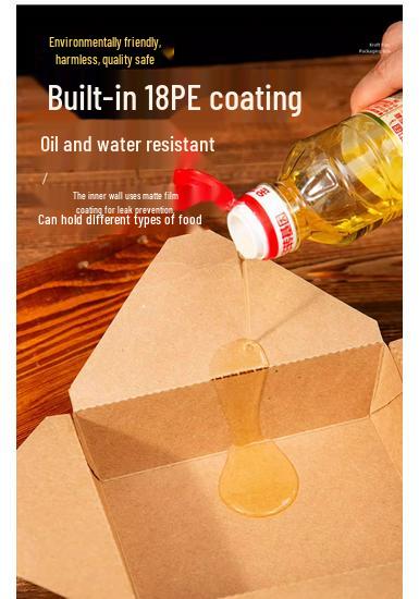 Disposable Rectangular Kraft Paper Takeout Box for Fried Chicken and French Fries