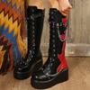 Fashion Women Platform Cowboy Boots Plus Size 35-42 New Wedges High-very Long Boots Woman Punk Gothic Black Flame Buckle Shoes