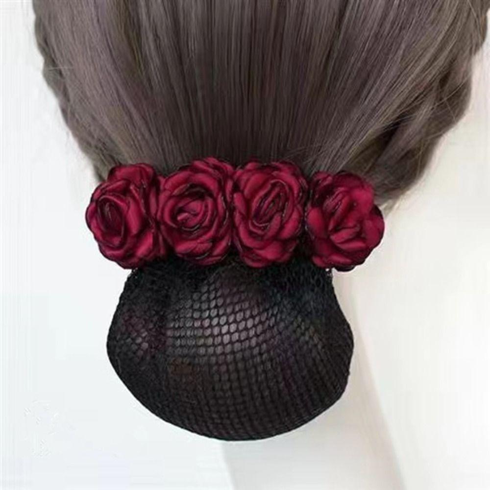 Hair Accessories Bow French Hair Clip Barrette Women Hair Bun Cover Net Snood Hairnet Flower