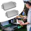 2Pcs Outdoor Frying Pan Grill Tray Metal Grill Plate BBQ Grill Pans With Holes And Handle Oven Baking Dish Cookie Tray