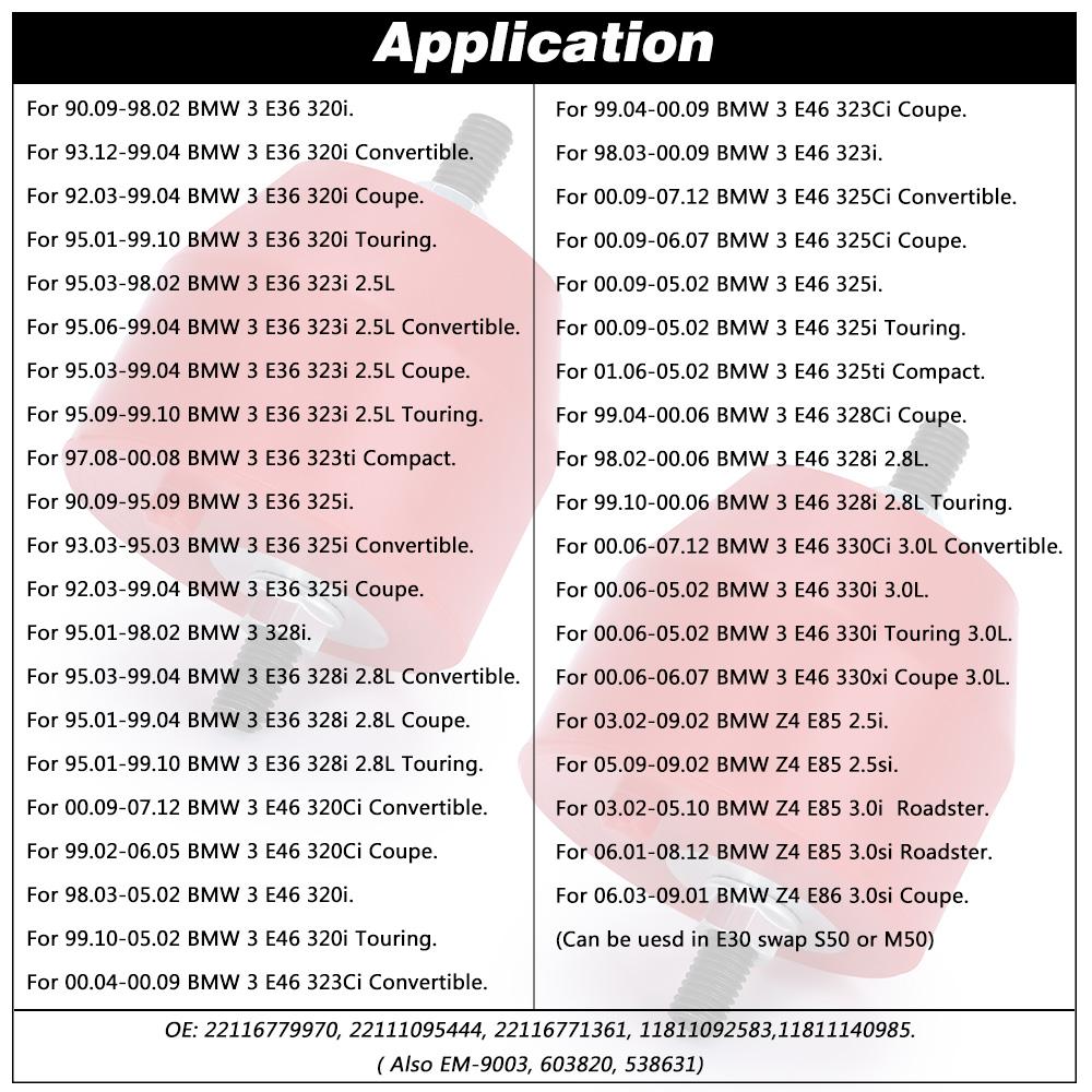 Монтажный изолятор передней части двигателя L&R для BMW E36 E46 Compact Z3 Z4 Inline 6CYL 85A, полиуретан 11811140985 22116779970