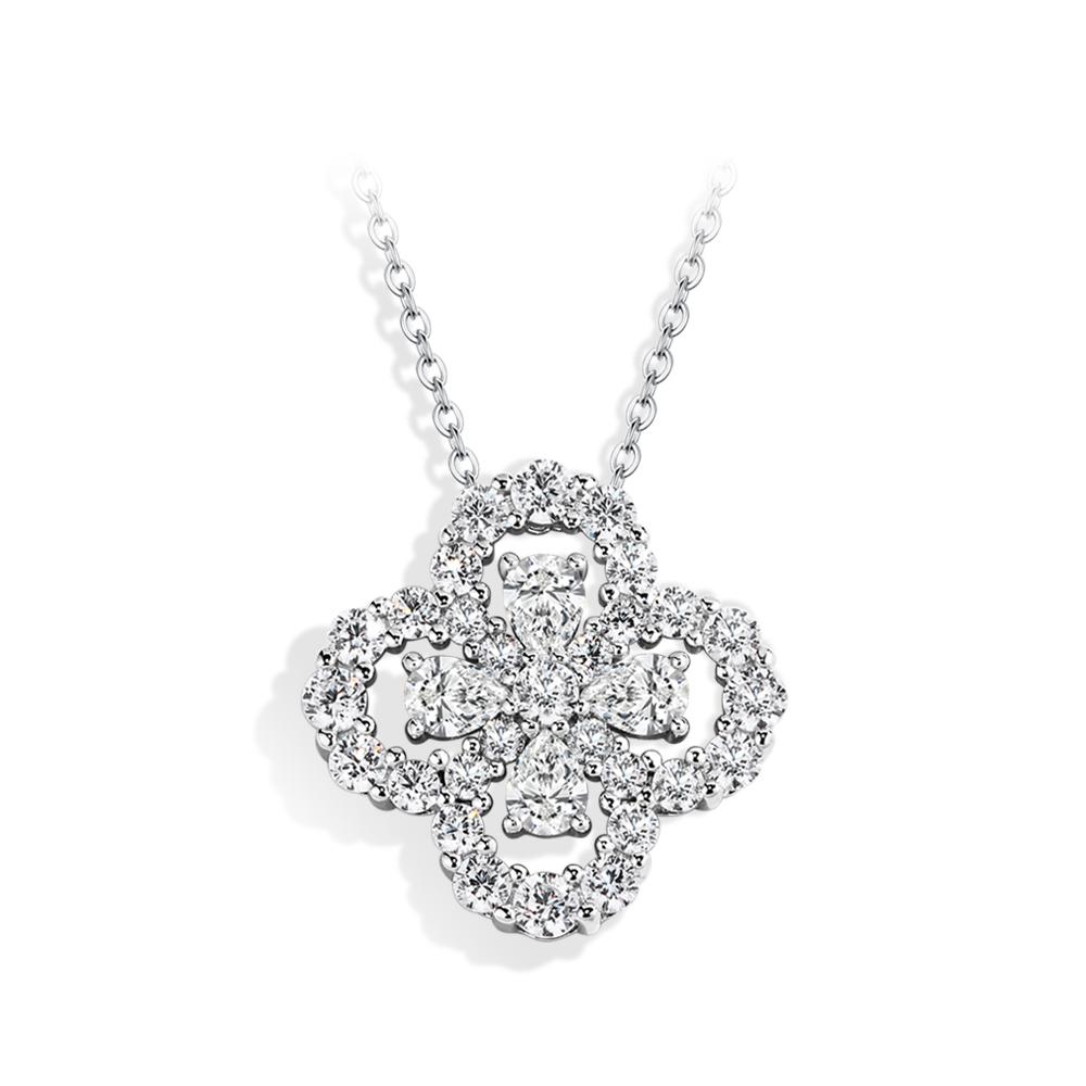Silver Moissanite Diamond Loop Full Motif Pendant Clover Diamond White Gold Necklaces for Women Girls Jewelry Gift