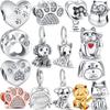 New Real 925 Sterling Silver Cute Cat Dog Paw Print Beads Pendant Fit Charms Bracelet Fashion Jewelry Women