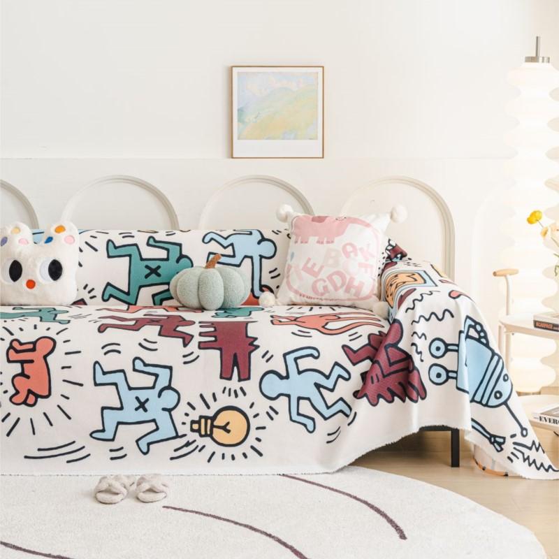 Funda Sofa Home Имитация льна Граффити Диванный коврик Пледы Всесезонный Кемпинг Пикник Одеяло Чехол Чехол для дивана