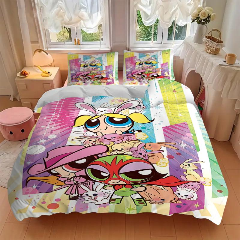 3pcs Powerpuff Girls Adventure Bedding Set, Includes One Quilt Cover and Two Pillowcases, Bedroom and Guest Room Decoration. T72301131