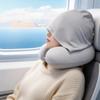 U-образная подушка для путешествий с увеличенным капюшоном, обеспечивающая конфиденциальность и комфорт, с поддержкой головы и шеи. Подходит для самолетов, офиса, отдыха.