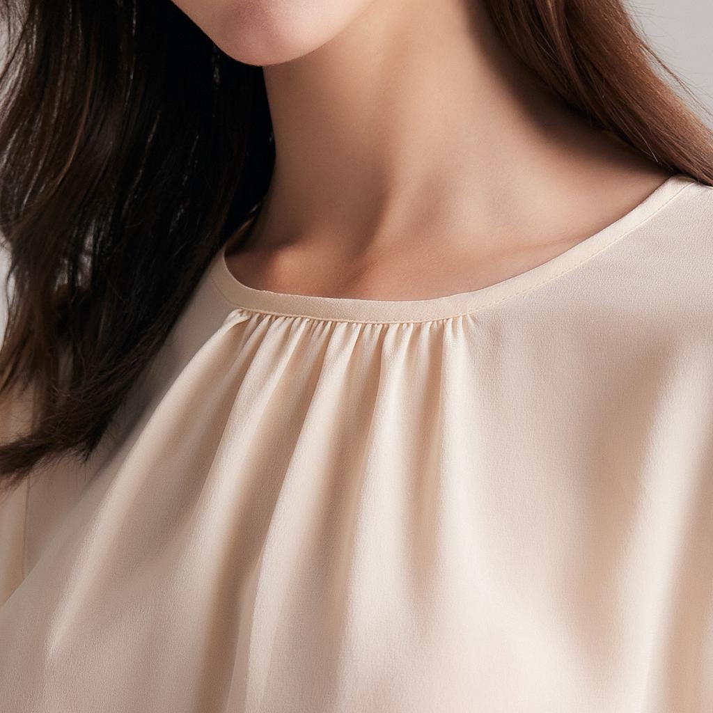 100% Mulberry Silk Spring Round Neck Simple Silk Long Sleeve Shirt for Women