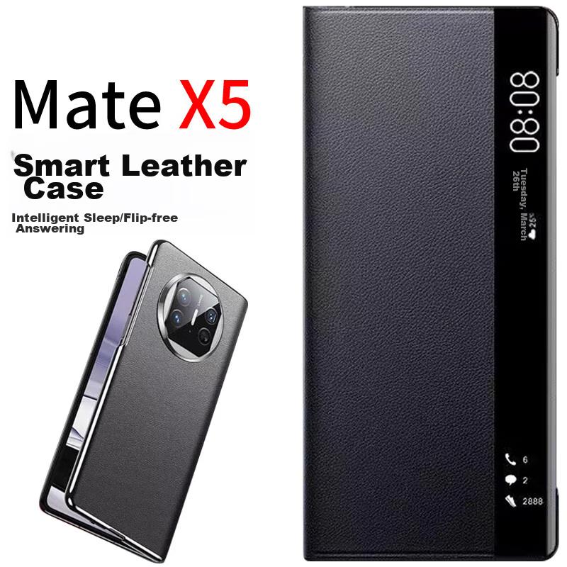 Huawei Mate X5 Phone Case, Mate X5 Foldable Screen Phone Leather Collector's Edition Stand Anti-Drop Case Front Cover Leather Case Classic Black