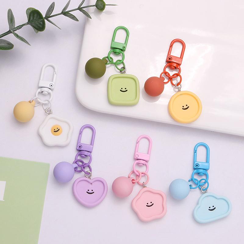 Cute Smiling Face Resin Keychain Heart Flower Cloud Bag Pendant DIY Accessories Candy Color Key Chains Decoration Jewelry