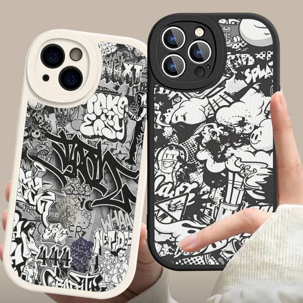 Крутой черный чехол для телефона с граффити, твердая кожа, для iPhone 16 15 14 13 12 Mini 11 14 Pro Max Xs X Xr 7 8 Plus Fundas