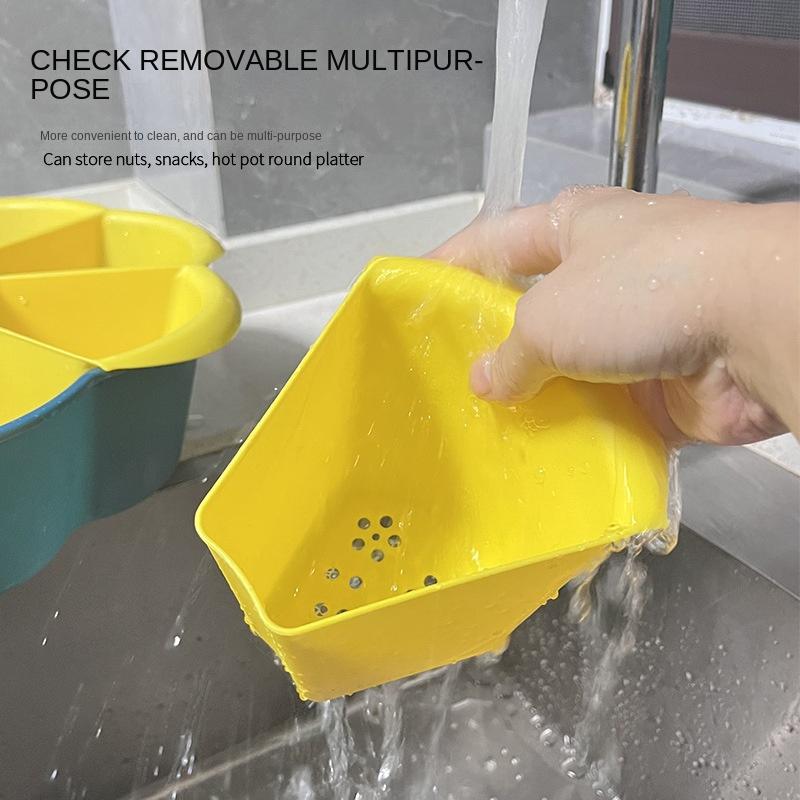 Large Capacity Drain Plastic Vegetable Basket Rotating Creative Home Pot Plate Double Kitchen Food Platter Vegetable Basket