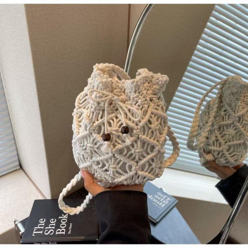 Summer Versatile Cotton Thread Straw Bag Women's New Handwoven Bag Vacation Beach Bag Messenger Bag Mobile Phone Bag