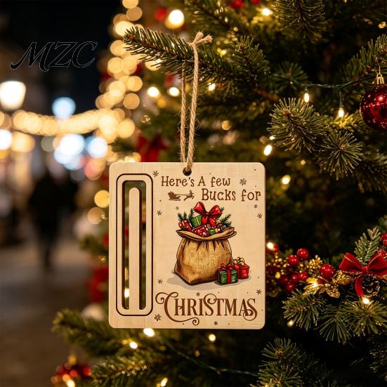 Santa Claus Hanging Decorations Rustic Reindeer Money Holder Ornament, Wooden Cash Gift Card Vintage Style Wood Ornaments Clip with Slot, Christmas