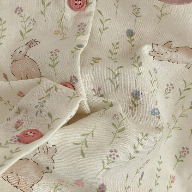 Прямая поставка нового хлопкового двухслойного домашнего костюма Forest Rabbit, свежий дышащий комплект пижамы с отложным воротником