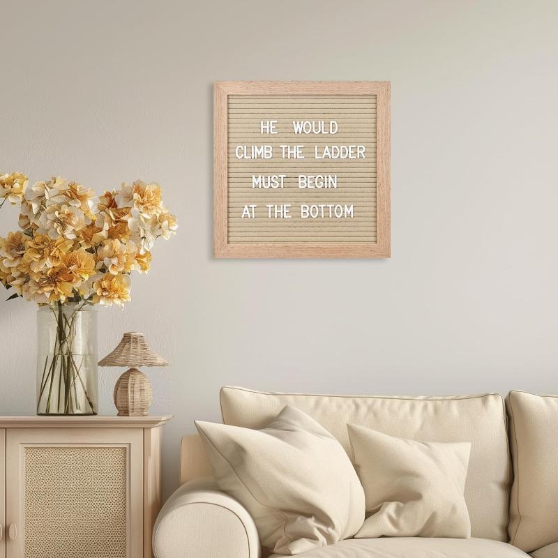 Wooden Frame Changeable Felt Letter Board with Symbols & Numbers for Home Office - Message Display Board