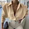 Women Shirt Collar Ruffle Long Sleeve Shirts