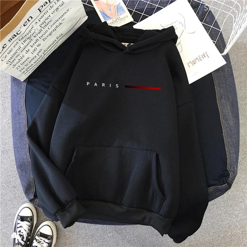 Париж Письмо Женские Принтованные Домашние Толстовки с Карманом Кенгуру Спортивные Пуловеры Повседневная Одежда Осень Зима Эстетичная Одежда