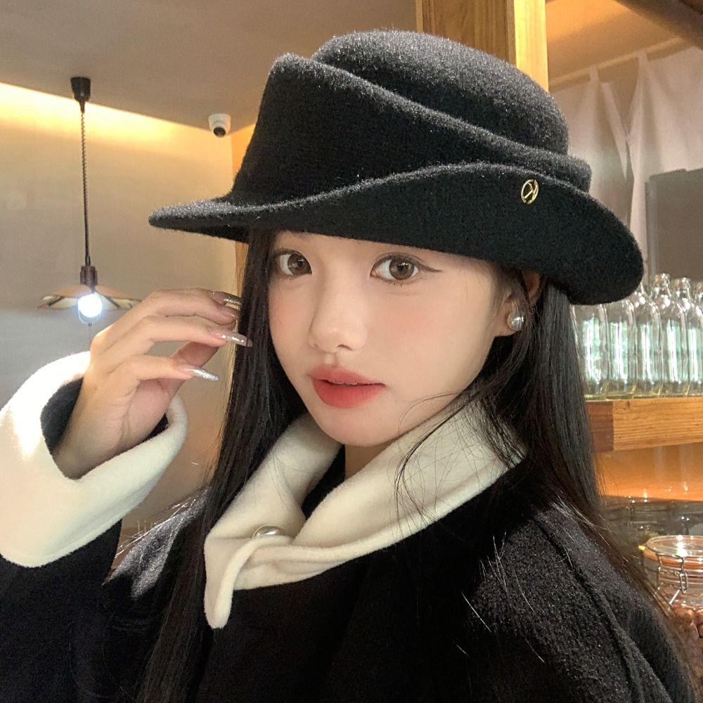 British Style Black Felt Hat Elegant Women Jazz Hat Fashion Hepburn Style Flat-top Cap Party