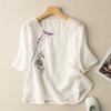 Женская рубашка с коротким рукавом и свободной вышивкой, свободная ретро хлопково-льняная рубашка-топ для женщин на лето, новый стиль