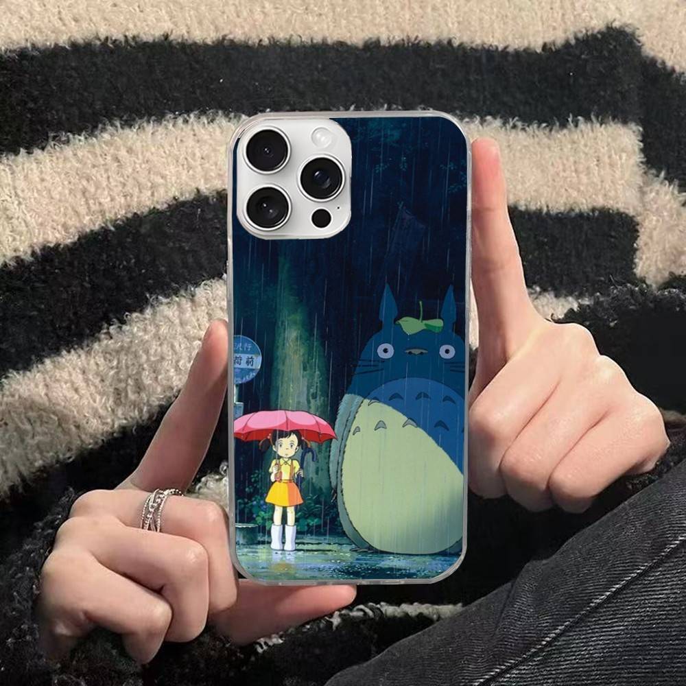 Милый Чехол-Тотторо Серебристый Градиент Плиссированный Волна Воды для IPhone 17 16 15 14 13 12 11 Pro Max