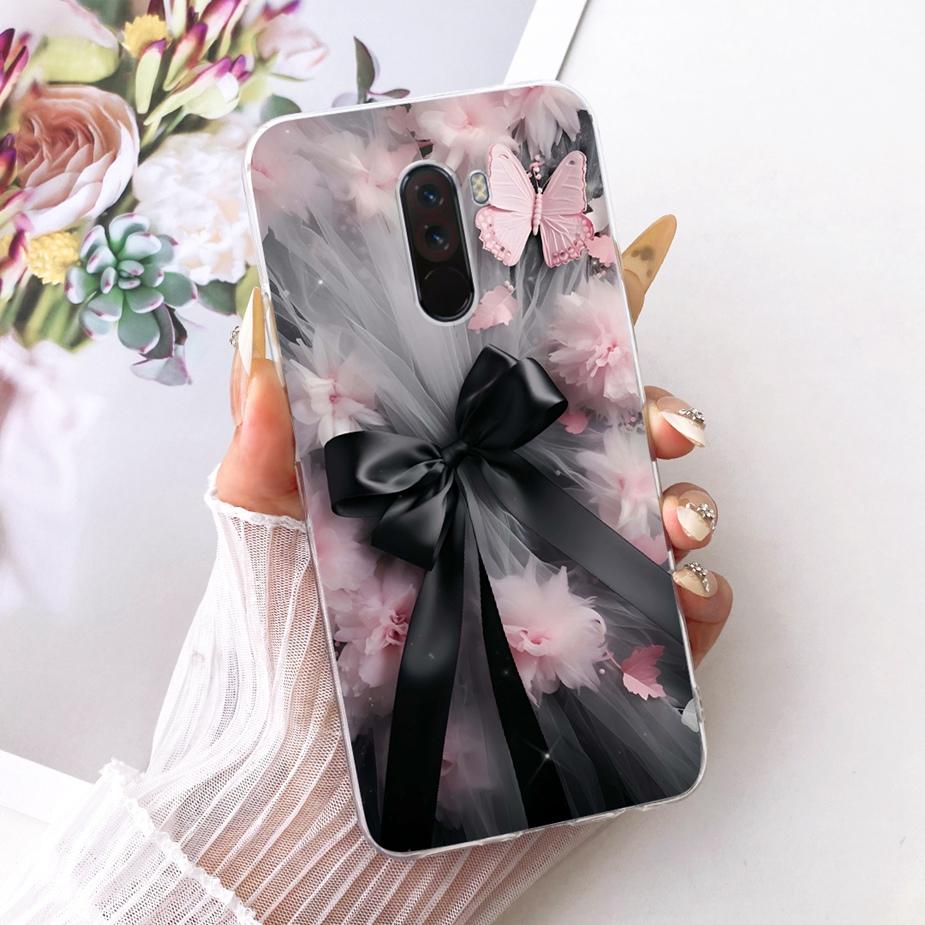 For Xiaomi Pocophone F1 Case Luxury Bow Flowers Painted Cover 6.18'' Soft TPU Phone Case For Xiaomi Poco F1 PocoF1 Fundas Bumper