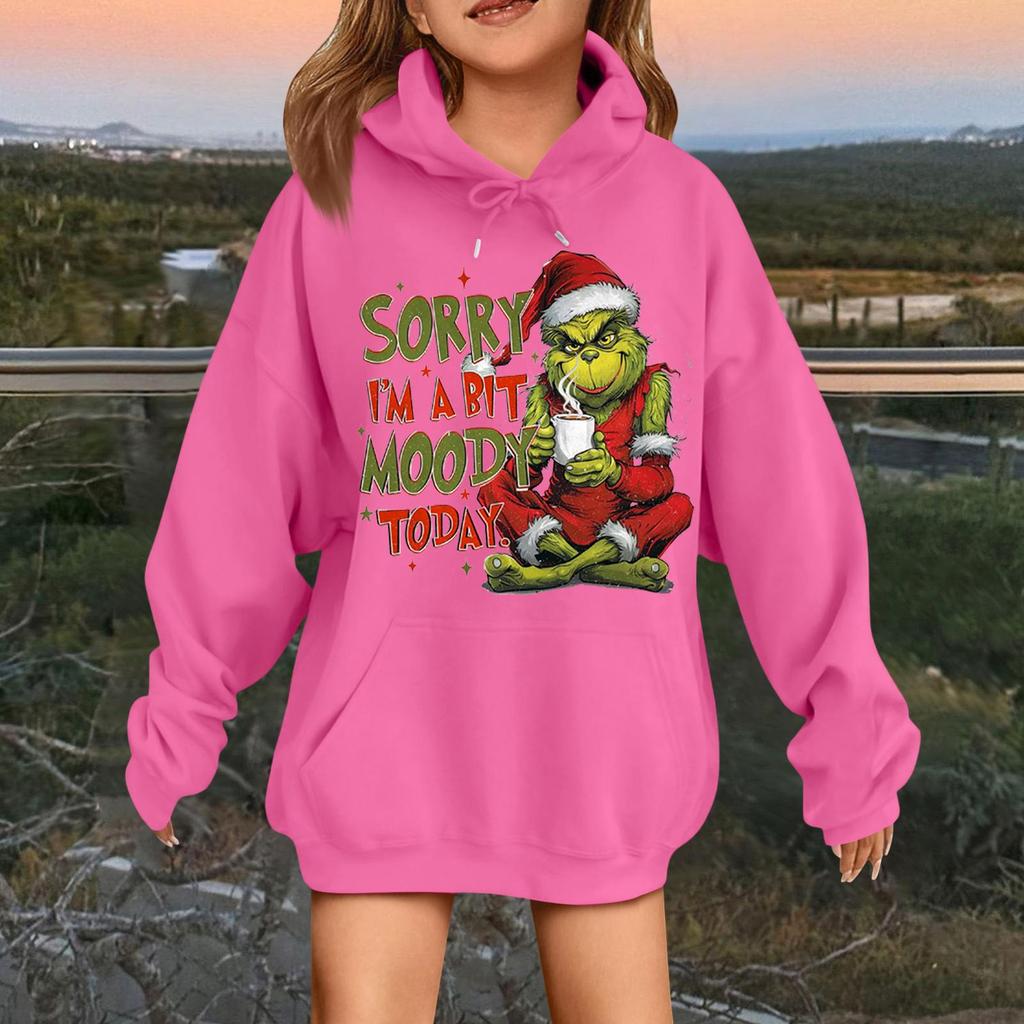 Children's Fashionable Casual Long-sleeved Loose Christmas Print Pullover Hooded Sweatshirt