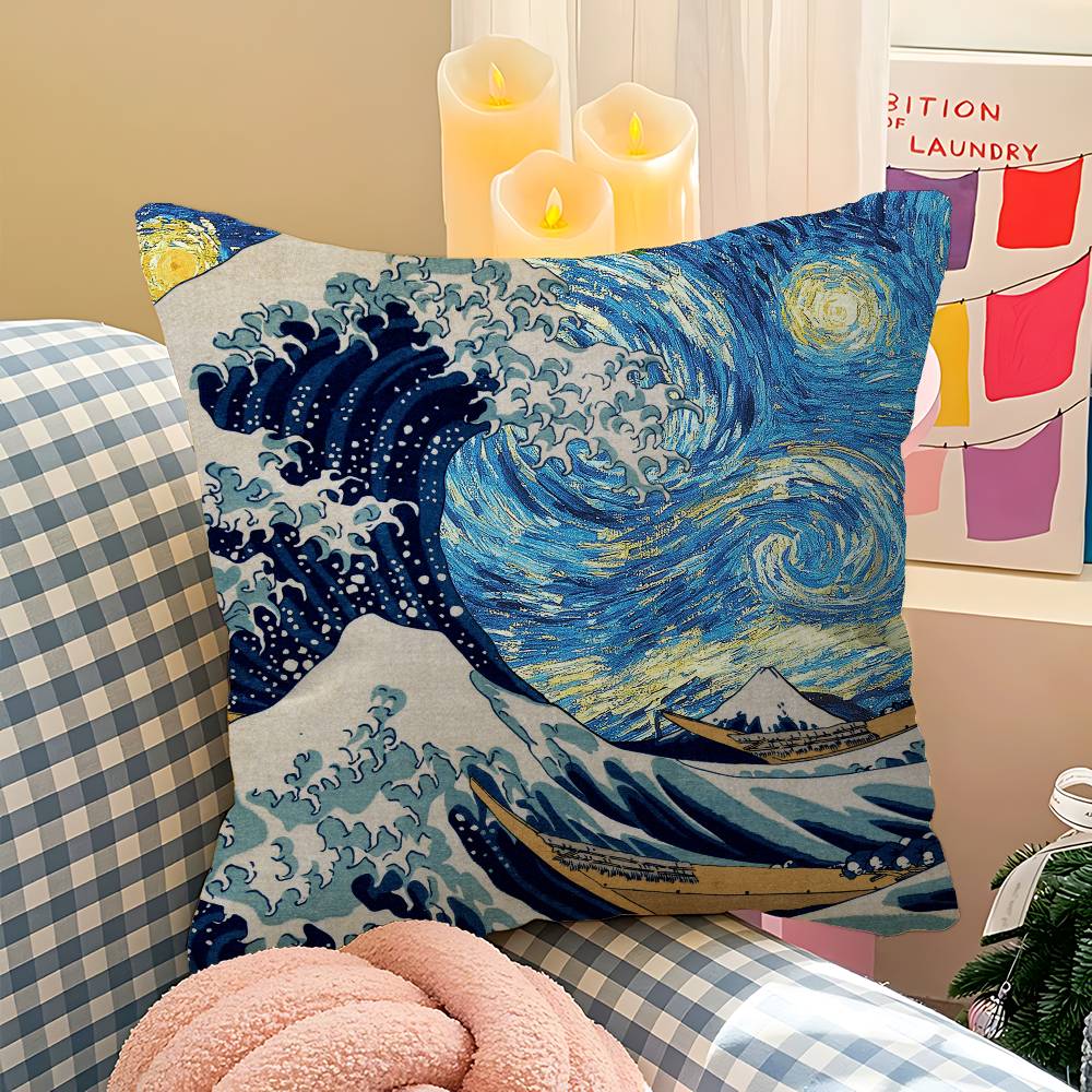 Japanese Wave Art Pillow Cover Design Cushion Cover Decor Holiday Decorati