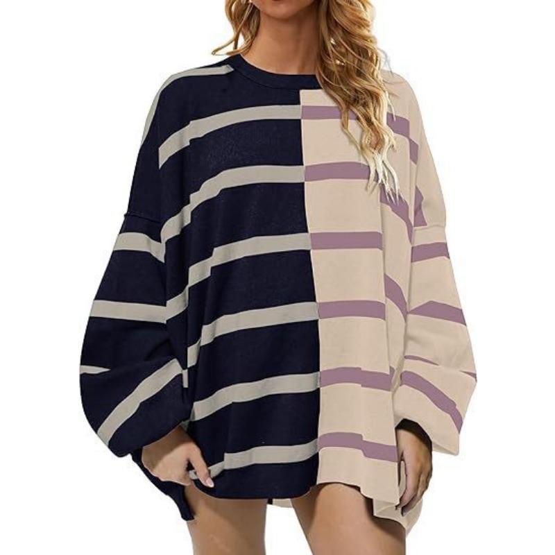 Popular Autumn Winter New Striped Knitted Long-sleeved Sweatshirt for Women