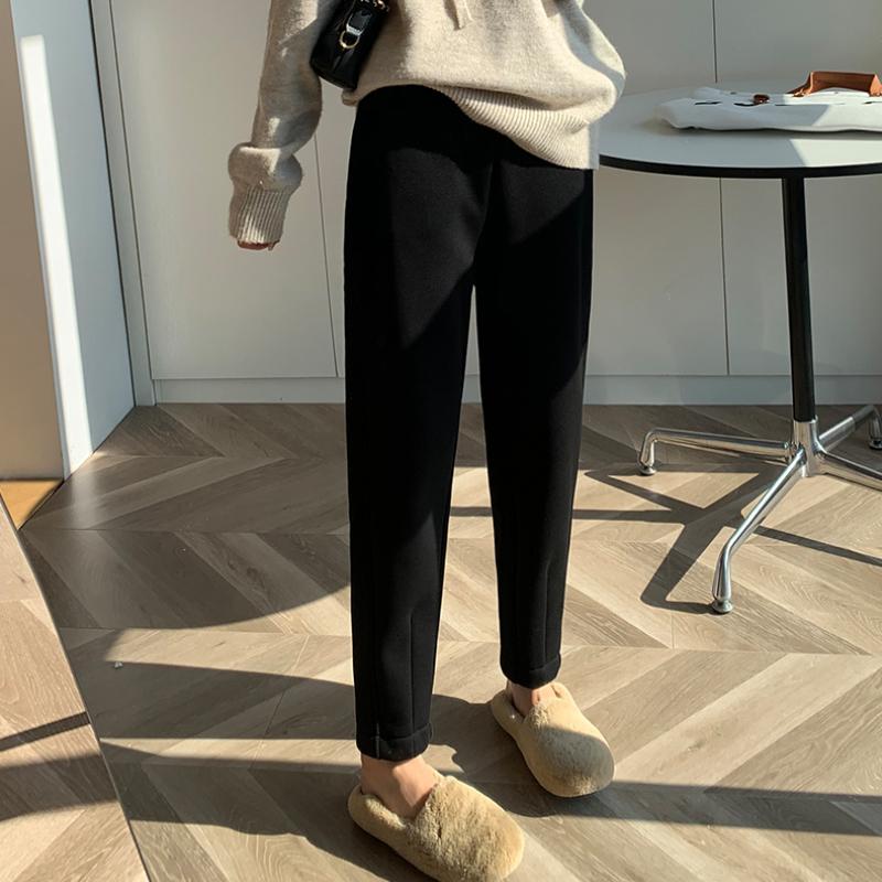 Осенне-зимние толстые однотонные плюшевые повседневные хлопковые женские брюки-капри, свободные узкие брюки с высокой талией, женские модные флисовые теплые шаровары для женщин 25258