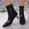 2024 Новые модные женские ботинки с острым носком, однотонные, с застежкой-молнией сзади, короткие модные ботинки, зимние туфли на шпильке, женская обувь Zapatos