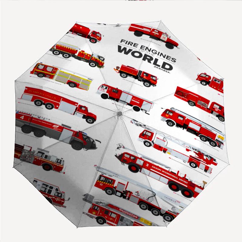 Fire Truck Fashionable Automatic Opening/Closing Folding Umbrella. Portable and Foldable, Ideal for Gift, Travel, and Daily Use.
