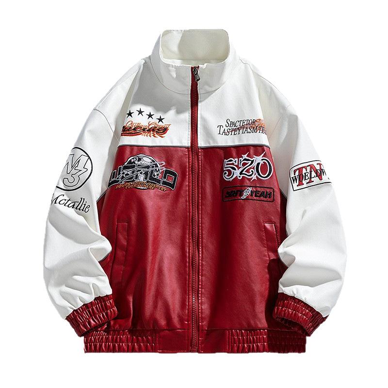 Spring, autumn and winter couple racing clothes embroidered jacket leather jacket locomotive tide brand loose versatile stand-up collar jacket