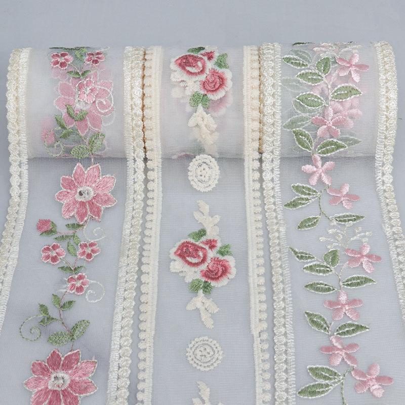 5 Yards Flower Embroidery Lace Trim Transparent Mesh Base Fabric DIY Clothing Accessories Bow Headdress New Chinese Style Ribbon