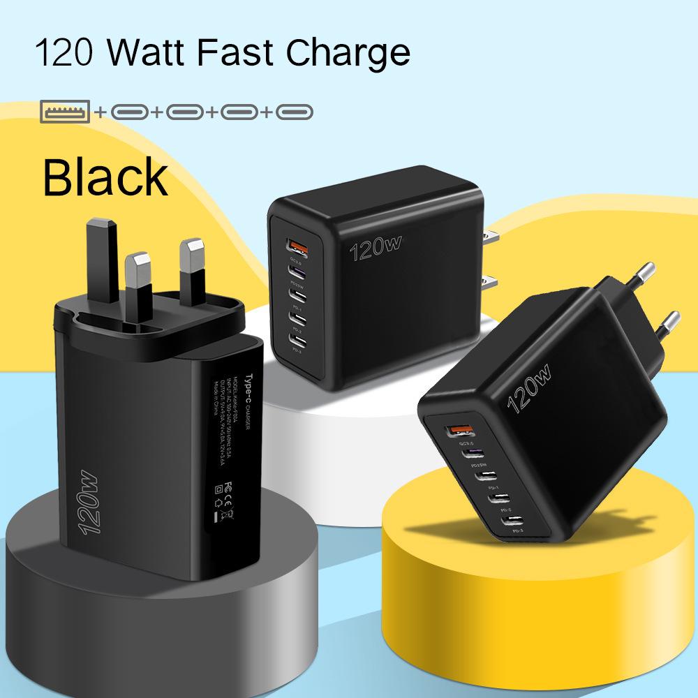 Многопортовое быстрое зарядное устройство 120 Вт - 4 порта + USB, Совместимо с Xiaomi, Apple, Type-C; Стандарты ЕС, США, Великобритании