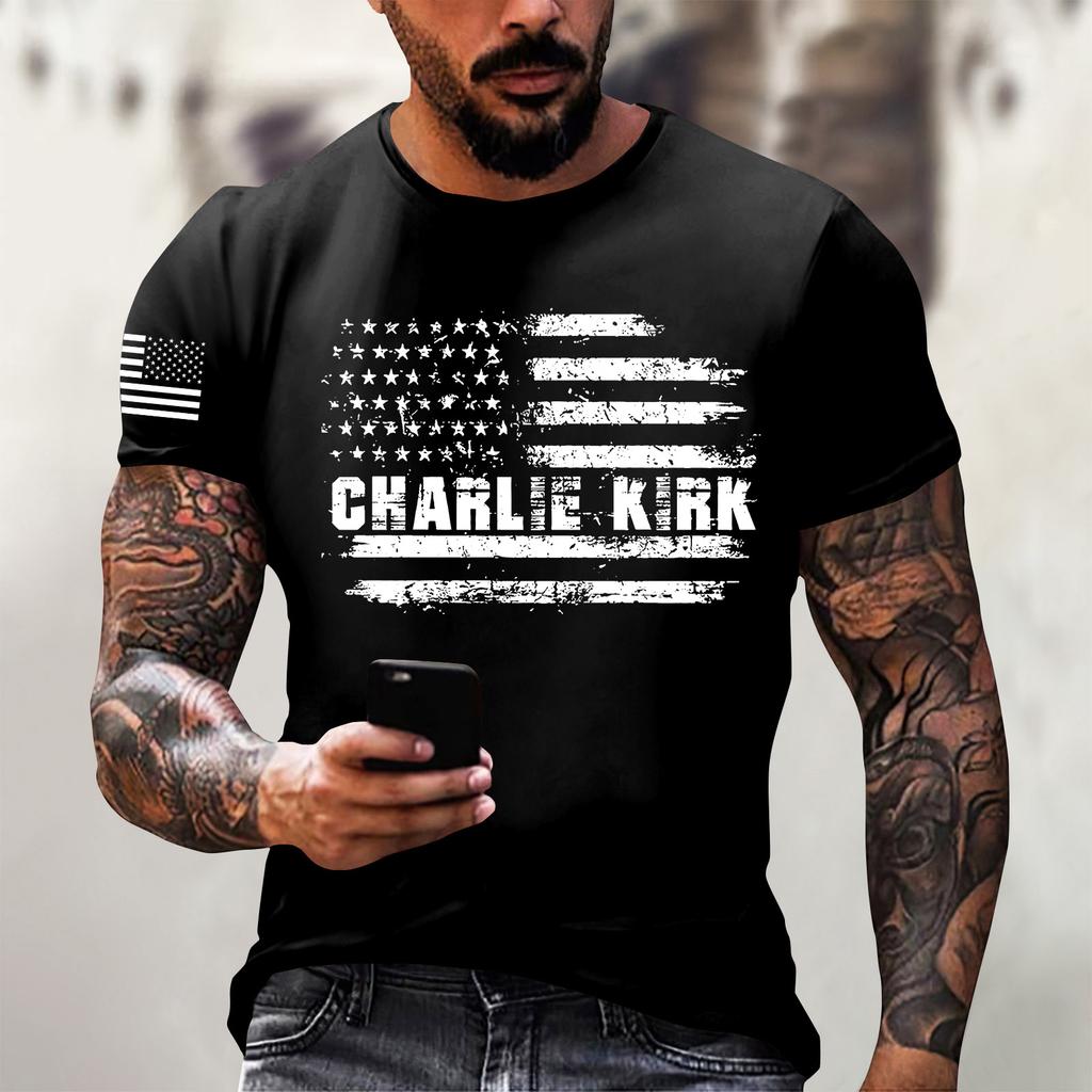 Fashionable Round Neck Short Sleeve Work Clothes Printed Tops For Mens Summer Tops