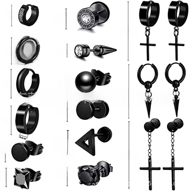 Комплект серег-крестиков унисекс из черной нержавеющей стали