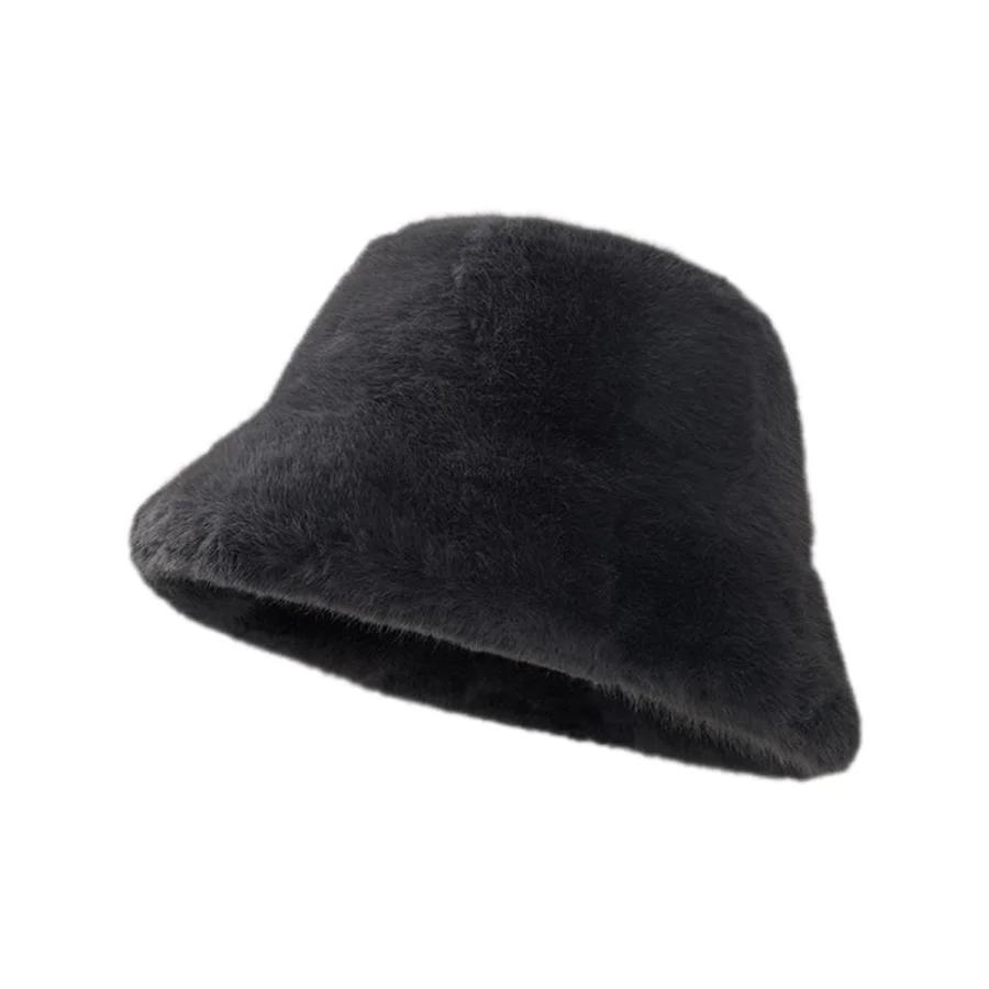Winter Faux Fur Bucket Hat Fisherman Warm Heavy Plush Hats Ear Protection Outdoor Windproof Solid Hats Cap