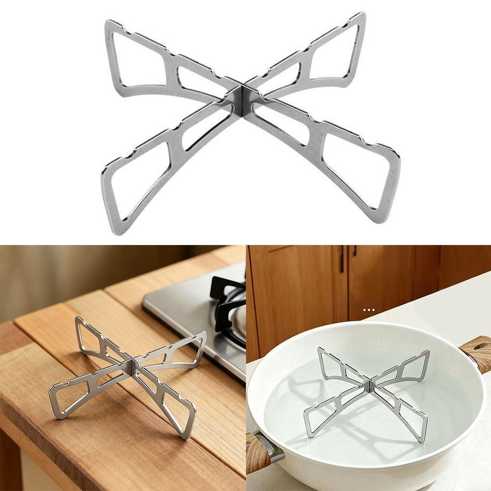 Stainless Steel Cross Steaming Rack Portable Foldable Mini Pot Rack Kitchen Accessories Stove Rack Steaming Rack Outdoor Camping