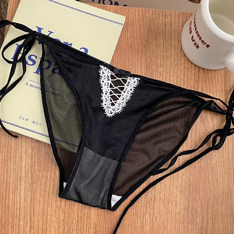 «Женские бесшовные сетчатые кружевные трусики во французском стиле, дышащие, быстросохнущие, с низкой талией»