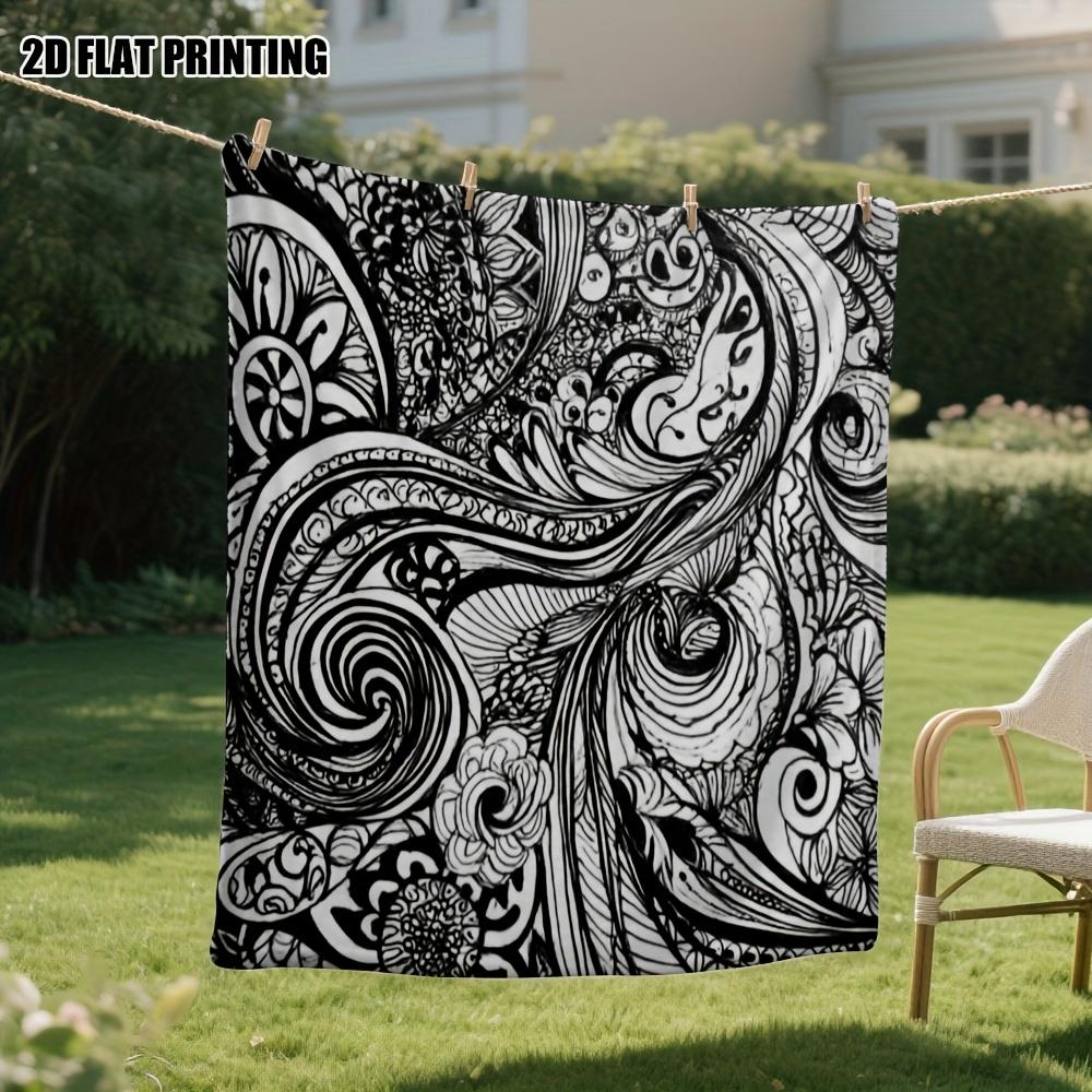 1pc Mandala Coloring Blanket Suitable for Bed, Sofa, Camping & Travel - Soft Flannel Bedspread with Intricate Swirl & Floral Patterns, DIY Coloring Bo