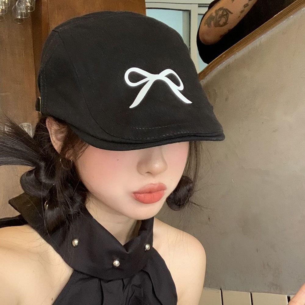Bowknot Bow Berets Cap Y2K Women Artist Hat Vintage Newsboy Cap  Autumn