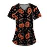 Плюс размерСкраб с принтом Рабочая форма Топы для женщин Крест V-образным вырезом Хэллоуин Принт с короткими рукавами Забавные футболки Спецодежда Футболка с карманами