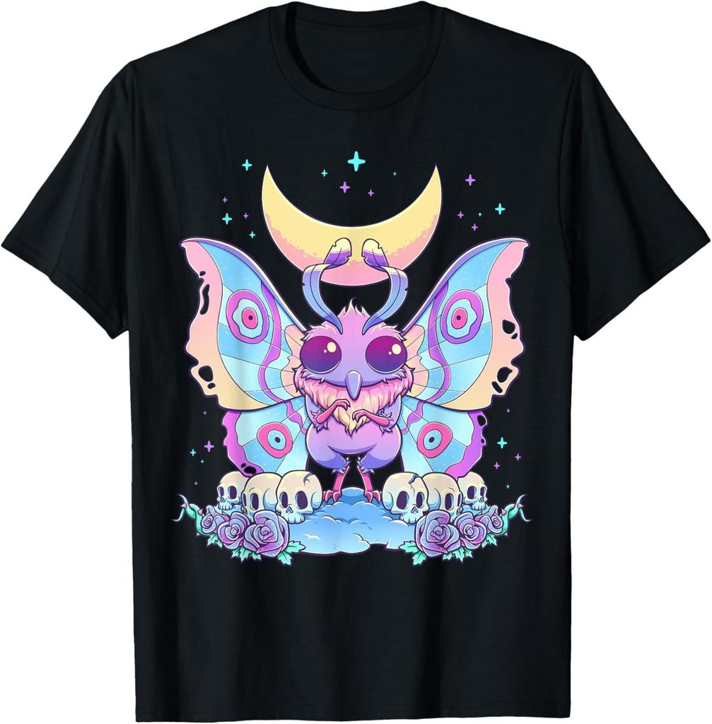 Kawaii Pastel Goth Cute Creepy Cat Bat Skeleton T-Shirt Print Original Design Gifts T Shirts Mens Clothing Camisas Streetwear
