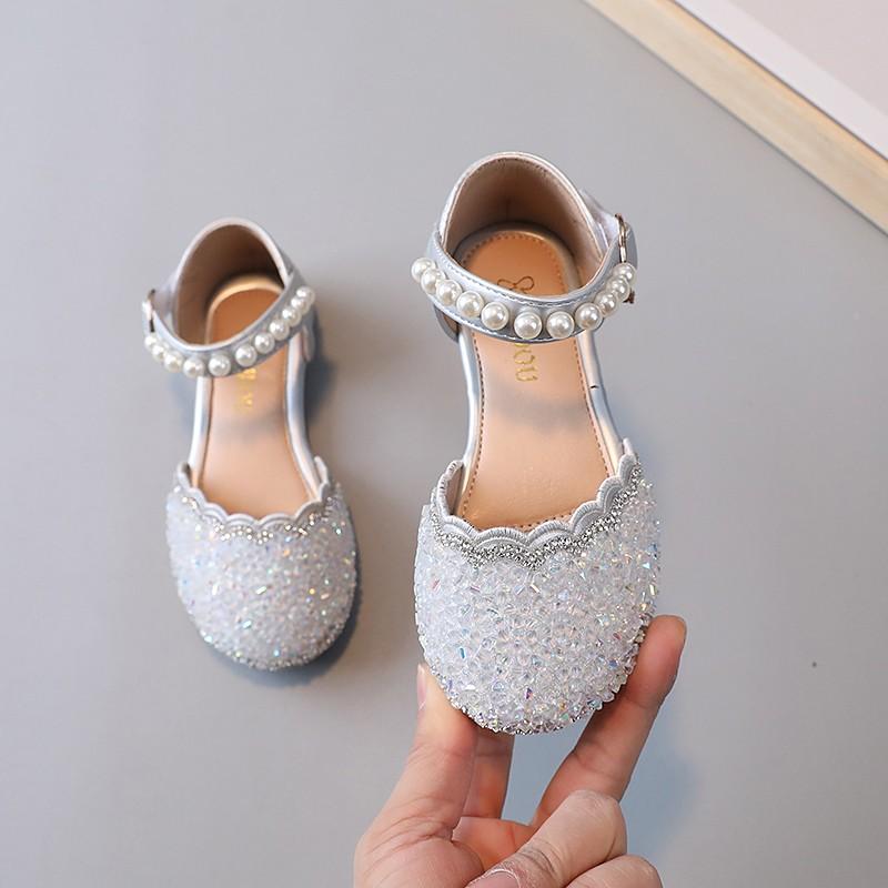 Босоножки для девочек на свадьбу, детские туфли из кожи с кристаллами, весна-лето 2024, детская летняя обувь с жемчугом, принцесса
