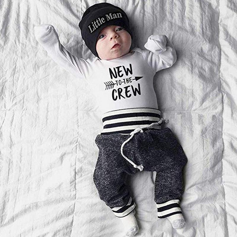 Synpos весенний комплект одежды для маленьких мальчиков с буквенным принтом для новорожденных мальчиков, комбинезон + штаны + шапка, комплект из 3 предметов для детей 0-12 месяцев