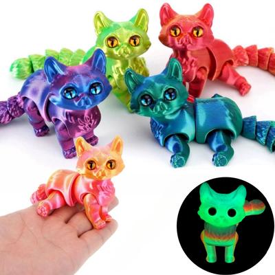 3D-печатные милые кошки Фиджет-игрушки Хвост с подвижным суставом Кавайный котенок Декор для комнаты Декор для автомобиля Настольные украшения Подарки друзьям